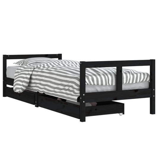 Vidaxl Estructura De Cama Niños Con Cajones Madera Pino Negro 80x200cm_0
