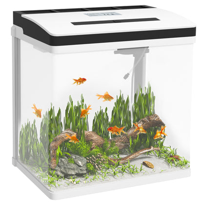 Pawhut Acuario De Cristal De 28l Pecera Pequeña Con Sistema De Filtro Iluminación Led Bomba De Agua 38x26x39_0