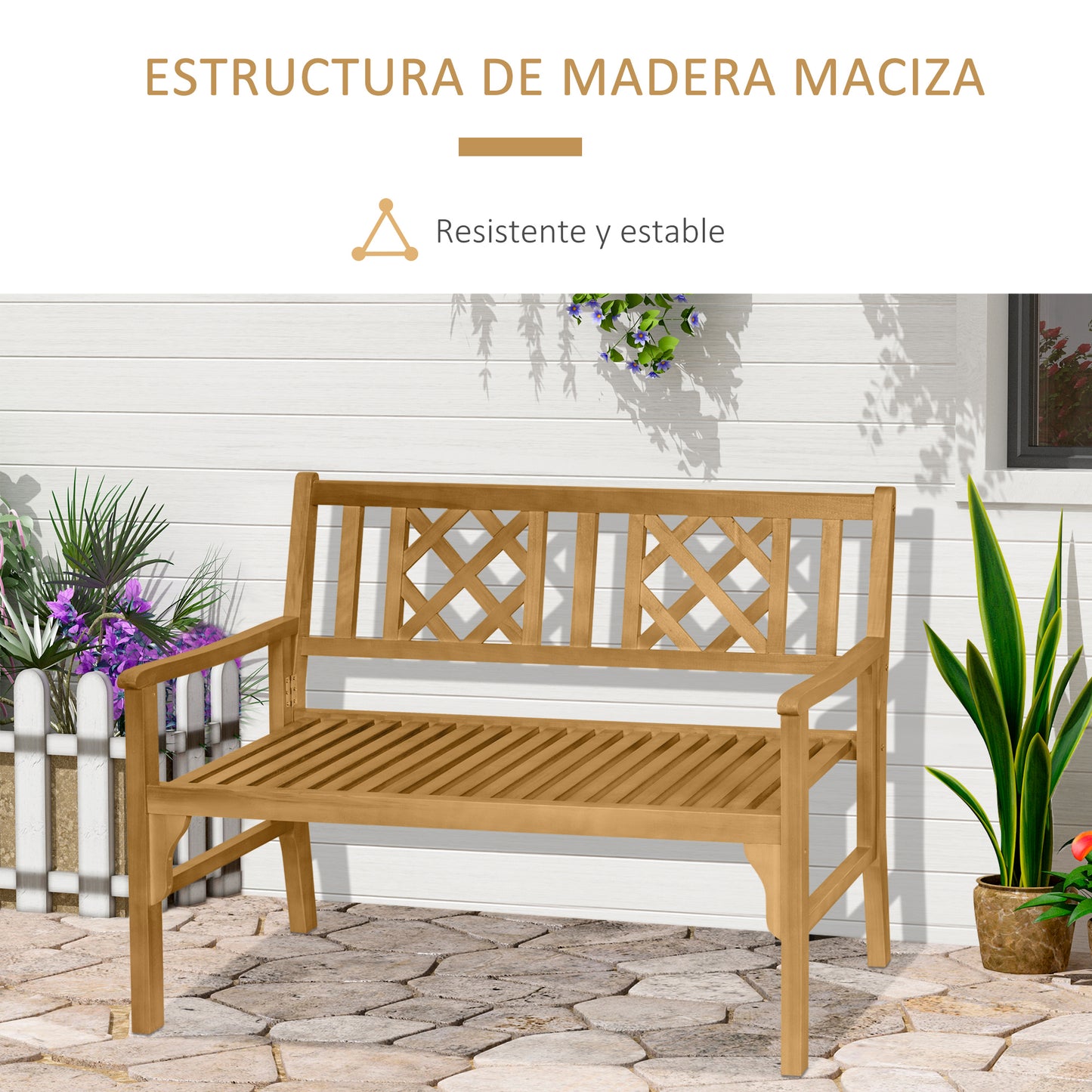 Outsunny Banco De Jardín Plegable Madera 2 Plazas Para Terraza Balcón Exterior_5