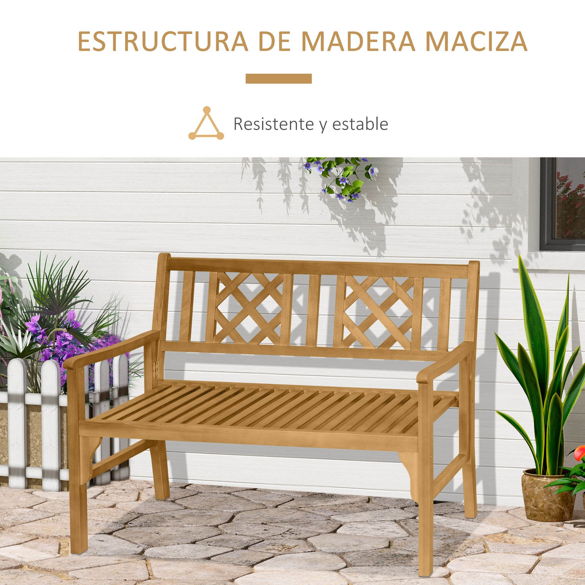 Outsunny Banco De Jardín Plegable Madera 2 Plazas Para Terraza Balcón Exterior_5