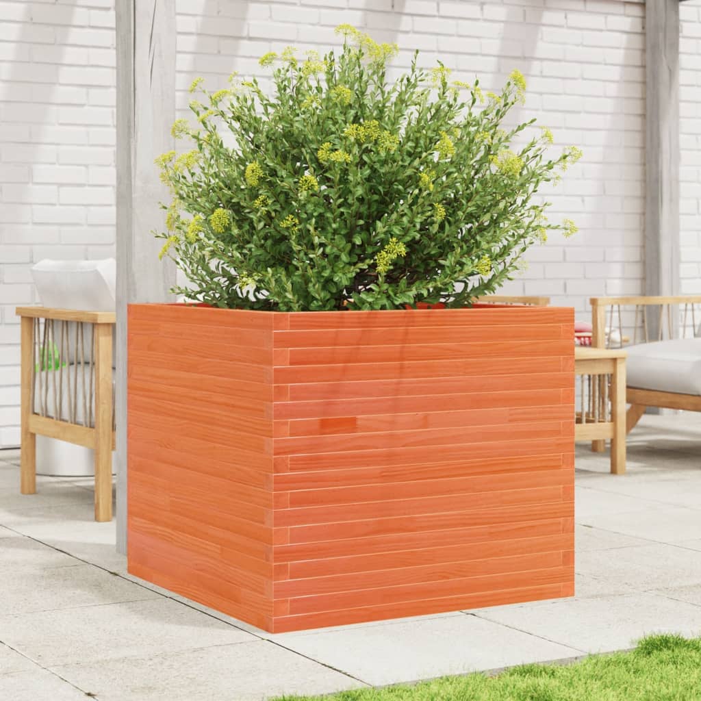 Jardinera Madera Maciza De Pino Marrón Cera 80x80x68,5 Cm_2
