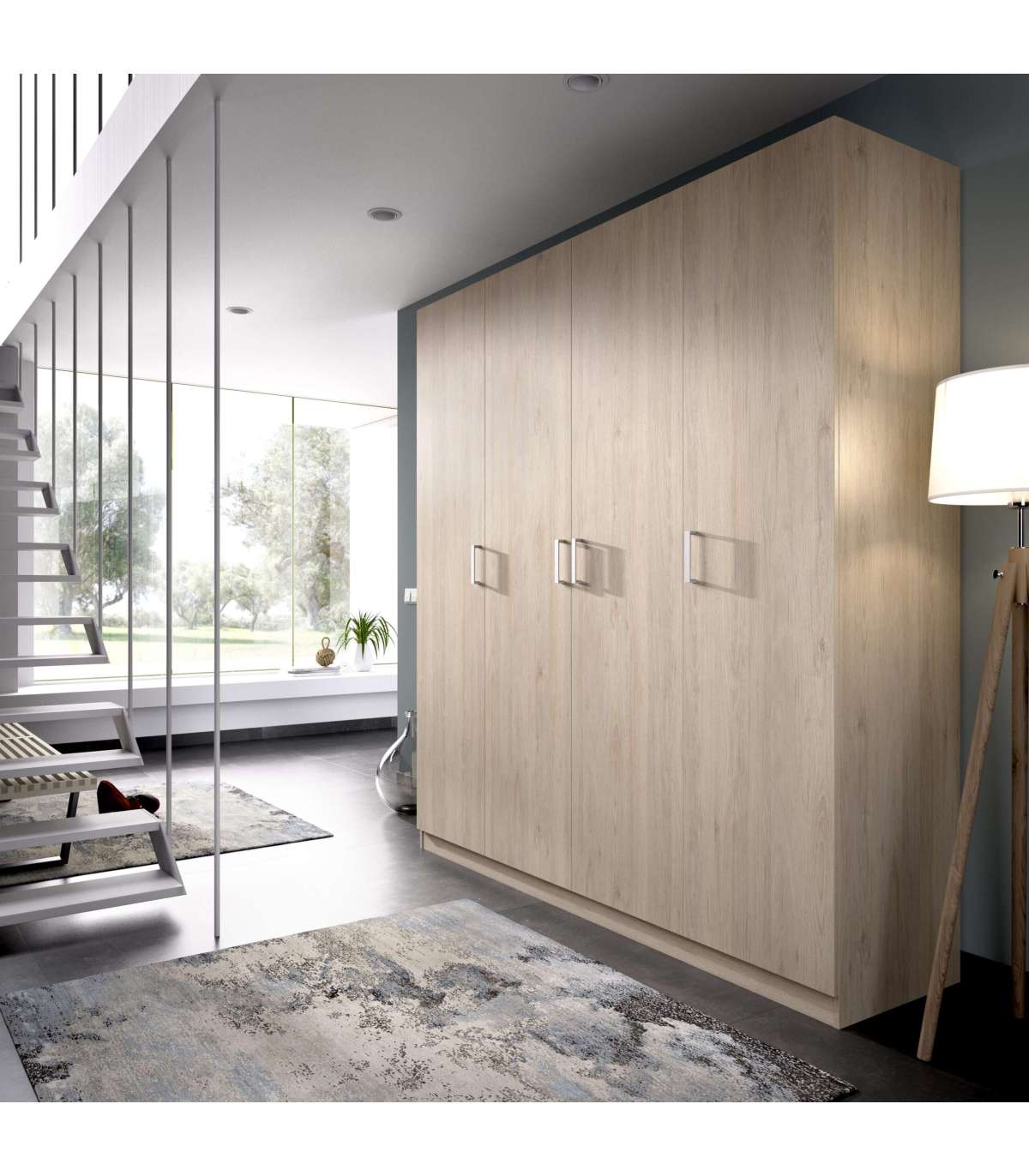 Armario Ropero Color Natural 4 Puertas Abatibles Huesa 215 Cm(alto)200 Cm(ancho)52 Cm(fondo)_0