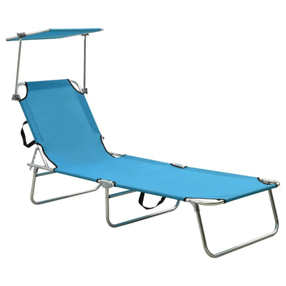 Tumbona Plegable Con Toldo Aluminio Azul_1