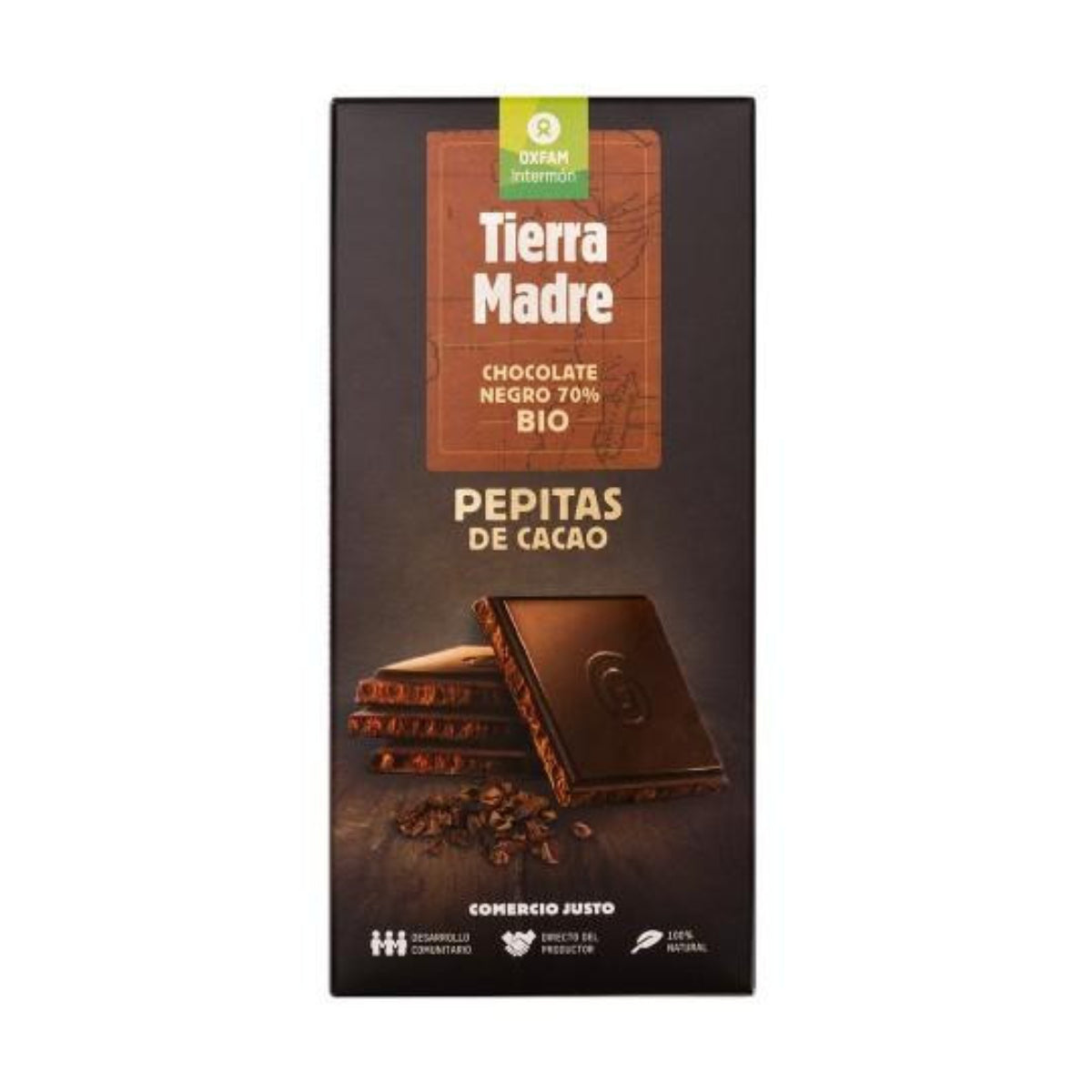 Tableta chocolate negro 70% pepitas cacao Bio Tierra Madre 100g