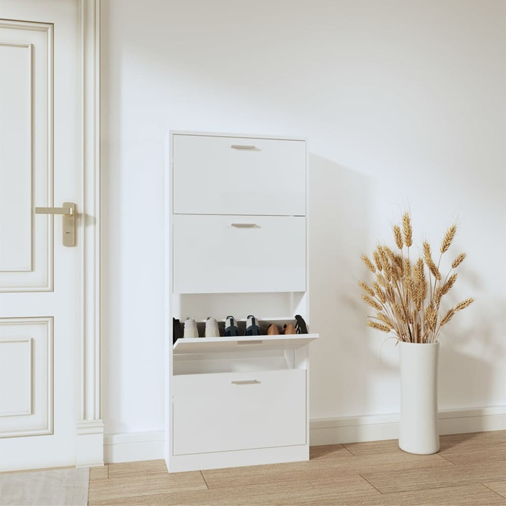 Vidaxl Mueble Zapatero Madera Contrachapada Blanco Brillo 59x17x150 Cm_1
