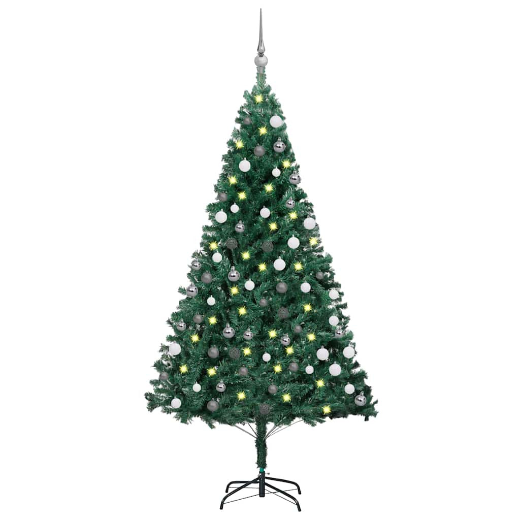 Vidaxl Árbol De Navidad Preiluminado Con Luces Y Bolas Verde 180 Cm_0