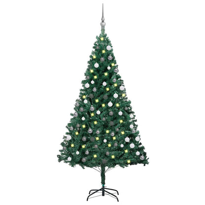 Vidaxl Árbol De Navidad Preiluminado Con Luces Y Bolas Verde 180 Cm_0