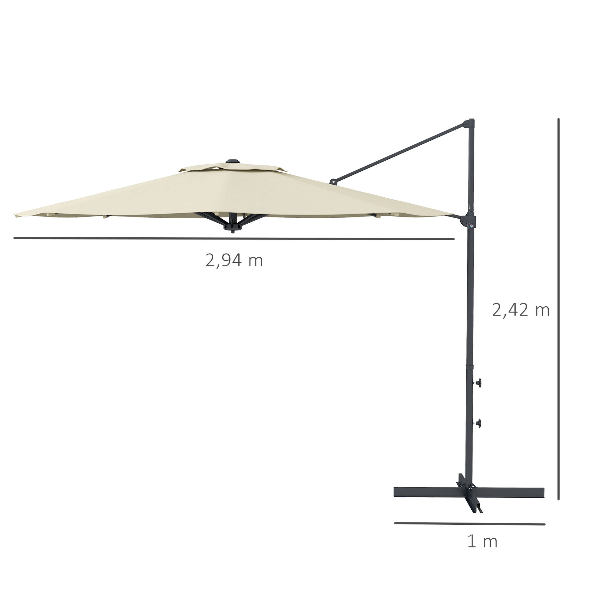 Outsunny Sombrilla De Jardín Ø294x242 Cm Con Altura Ajustable Crema_2