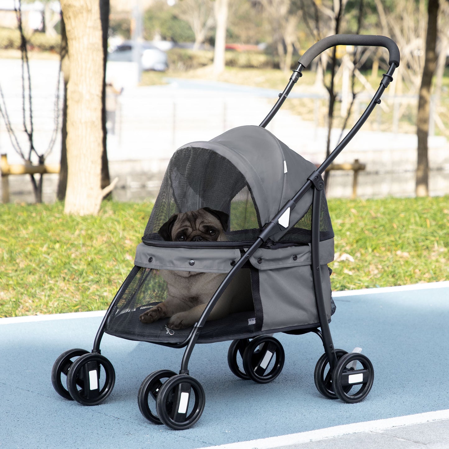 Pawhut Carrito Para Perros Plegable Con Ventanas De Malla Cojín Lavable Gris_1
