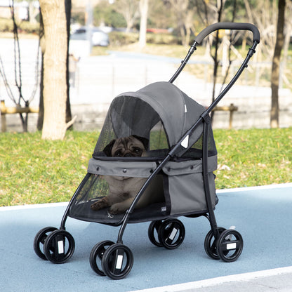 Pawhut Carrito Para Perros Plegable Con Ventanas De Malla Cojín Lavable Gris_1
