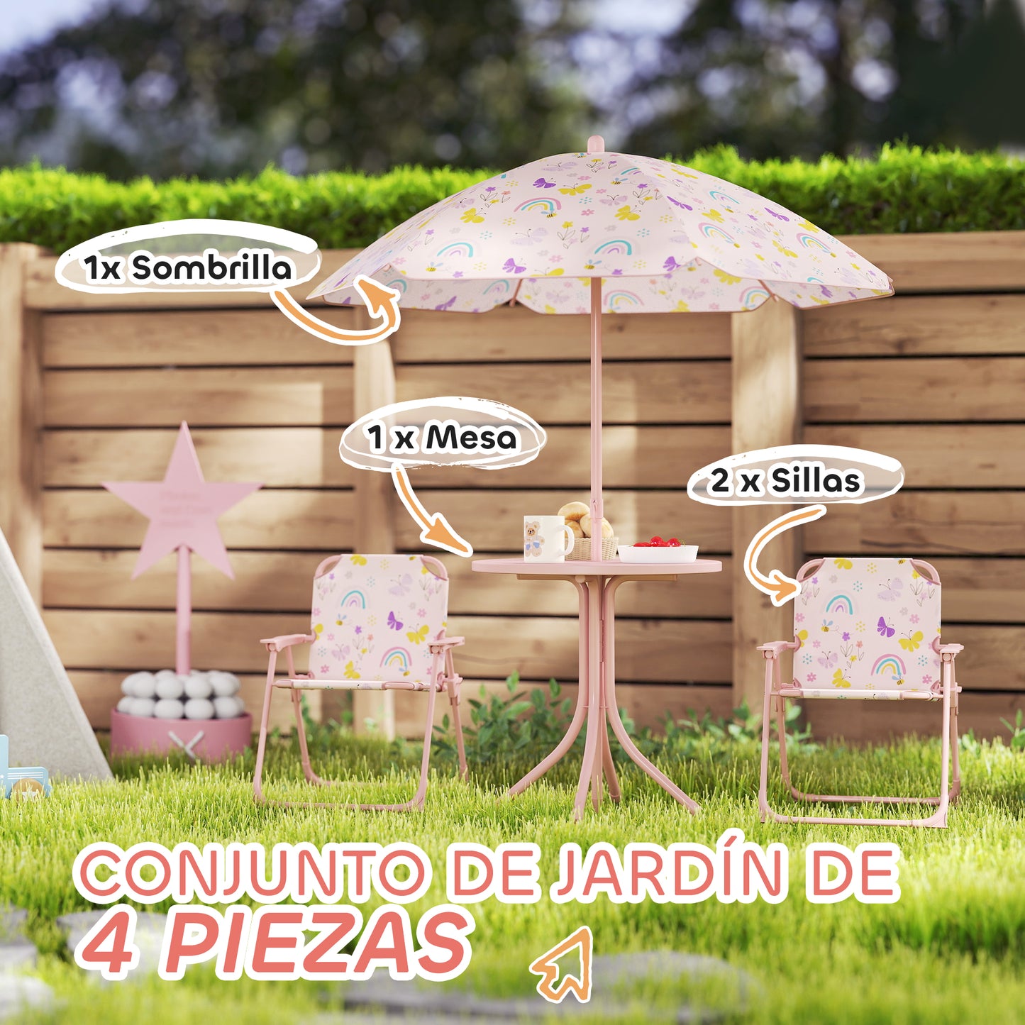 Aiyaplay Conjunto De Mesa Y Sillas Infantil De Jardín De 4 Piezas Rosa_3