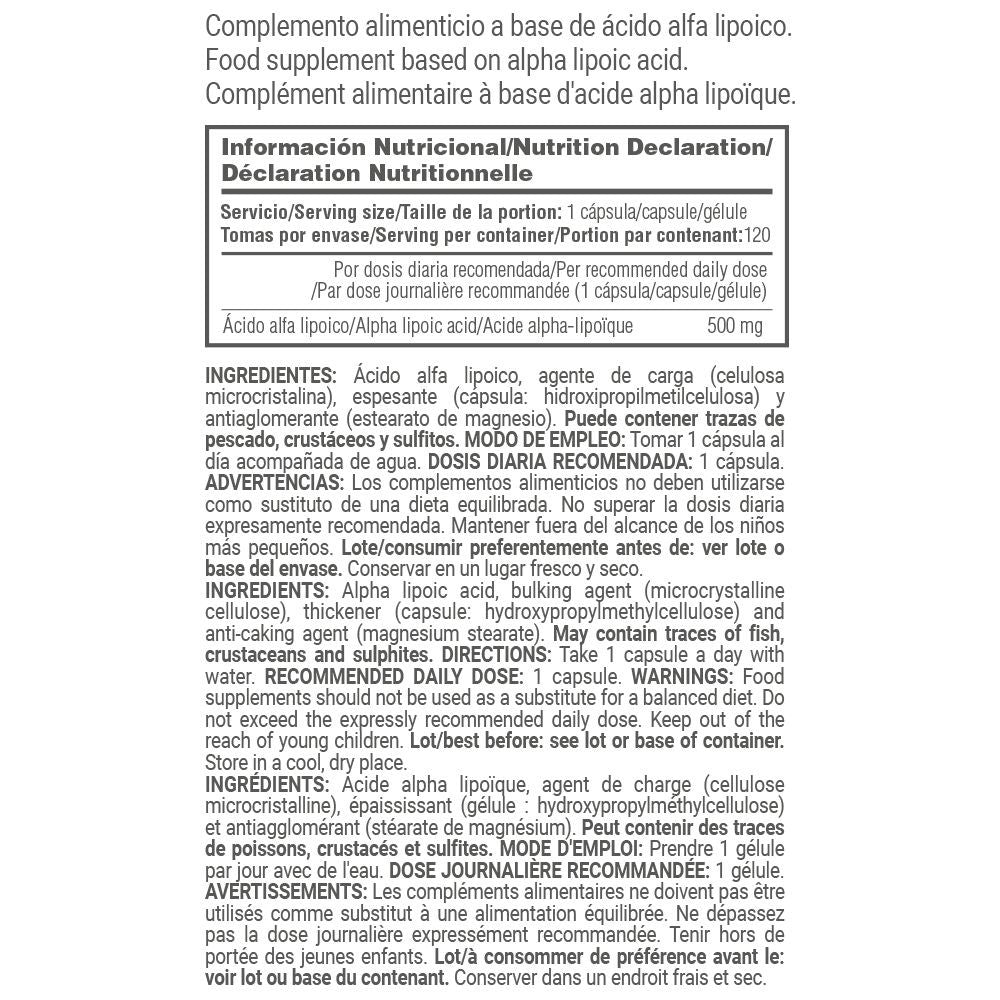 Ala (ácido Alfa Lipoíco) 500mg - 120 Cápsulas Vegetales - Anti Envejecimiento - Masmusculo_4