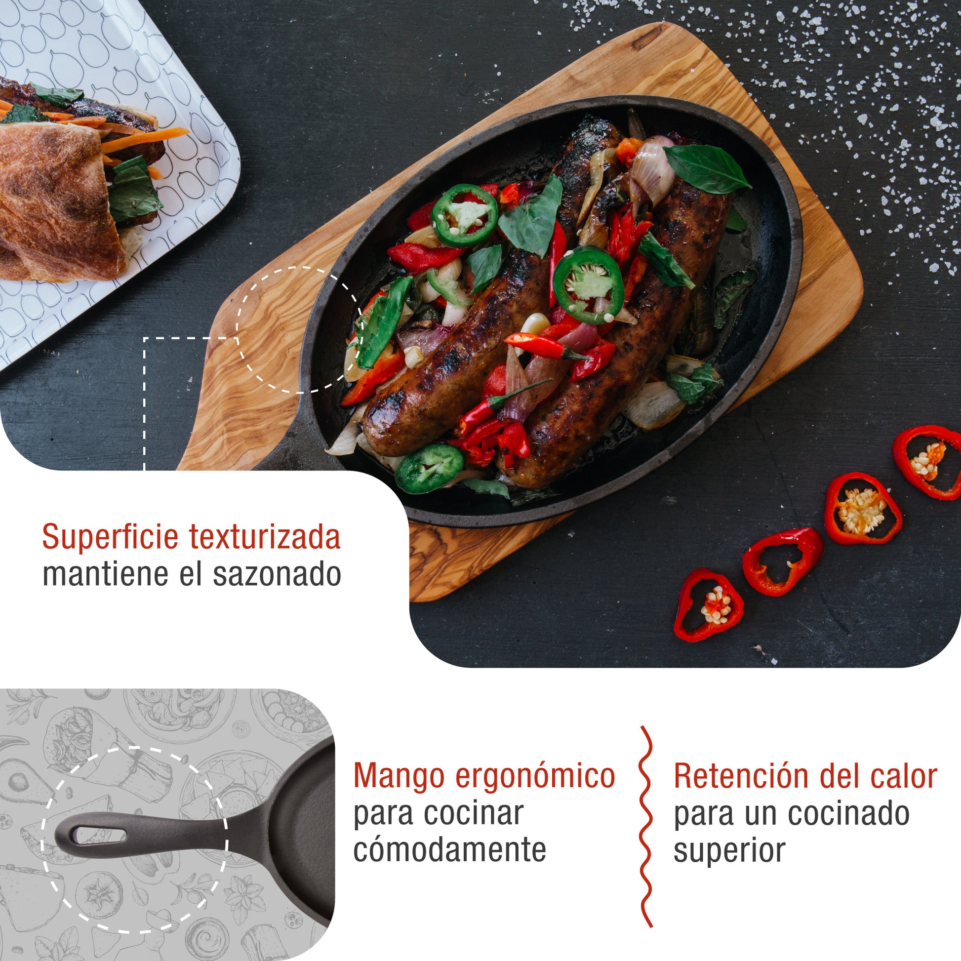 Victoria Sartén Fajitas Hierro Fundido Curado Inducción 25cm, Apta Fuego, Barbacoa, Cast Iron Skillet, 37345, Negro_2