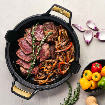 Victoria Paellera Sartén Hierro Fundido Curado Signature Gold Inducción 33cm, Apta Fuego, Barbacoa, Horno_1