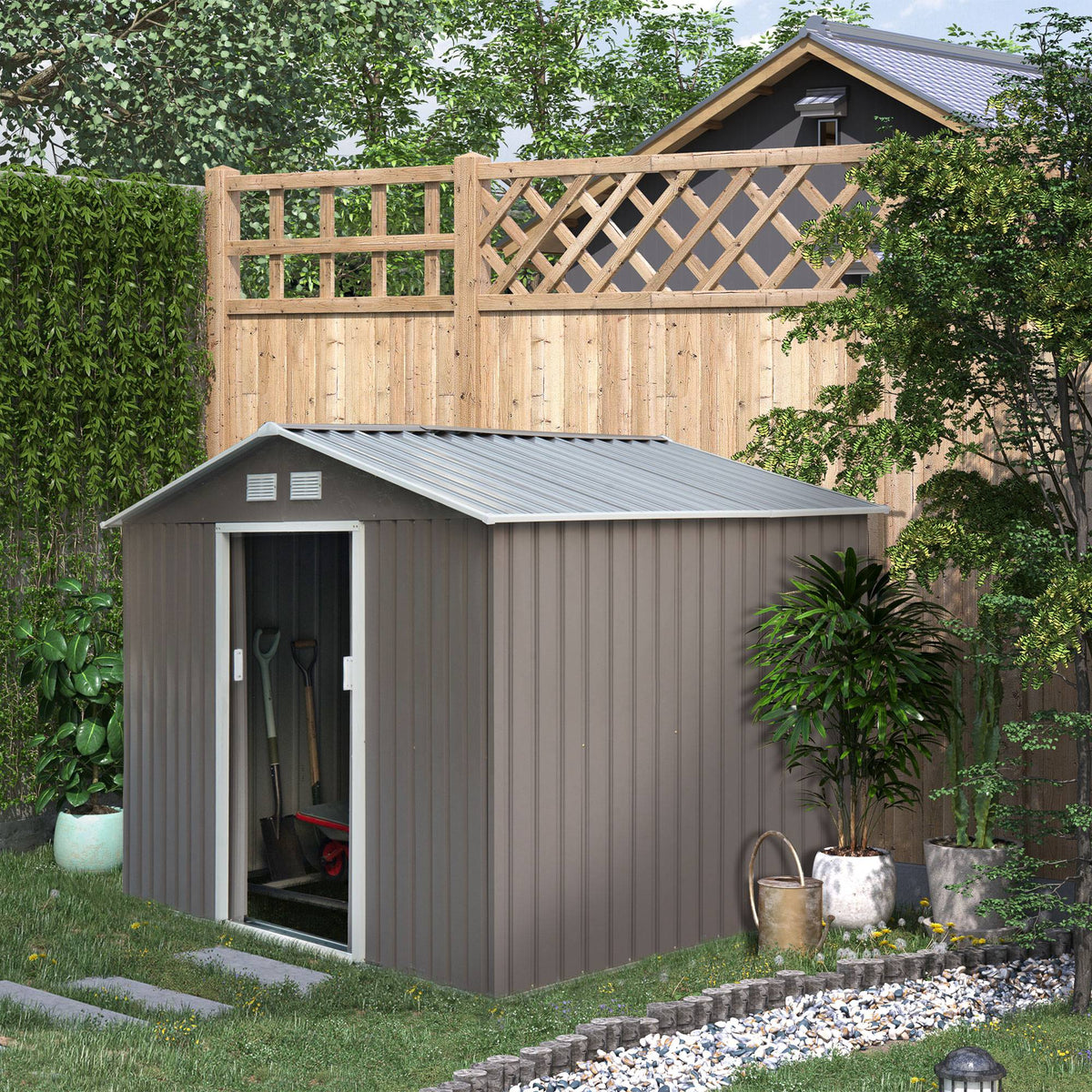 Outsunny Caseta De Jardín De Exterior 4,9 M² 277x195x192 Cm Gris_1