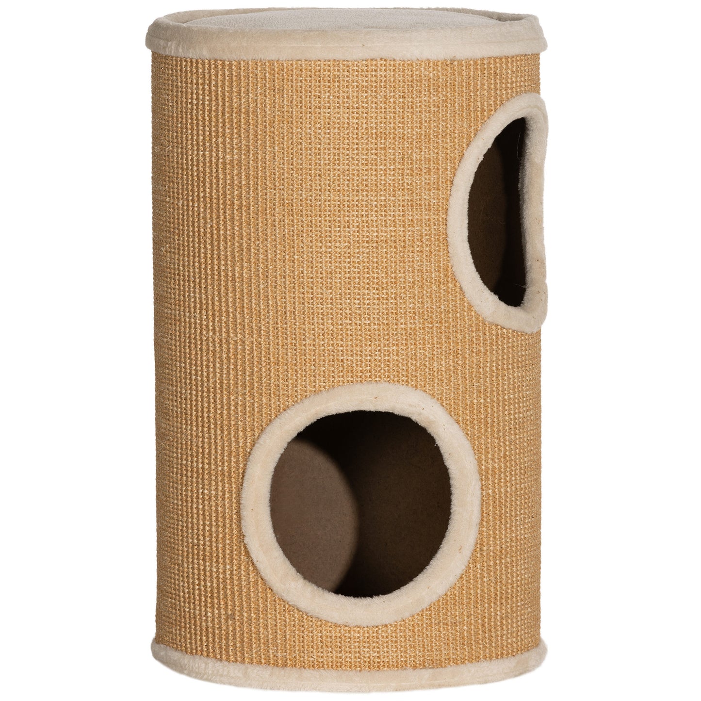 Pawhut Barril Rascador Para Gatos Con 2 Cuevas Y Cubierta De Sisal Ø35x60 Cm_0