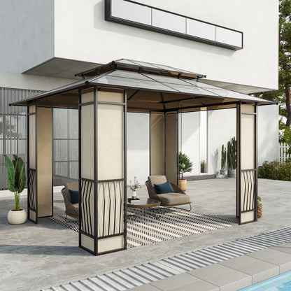 Outsunny Cenador De Jardín 3,6x3 M Con Techo De Policarbonato Y Protección Solar_1