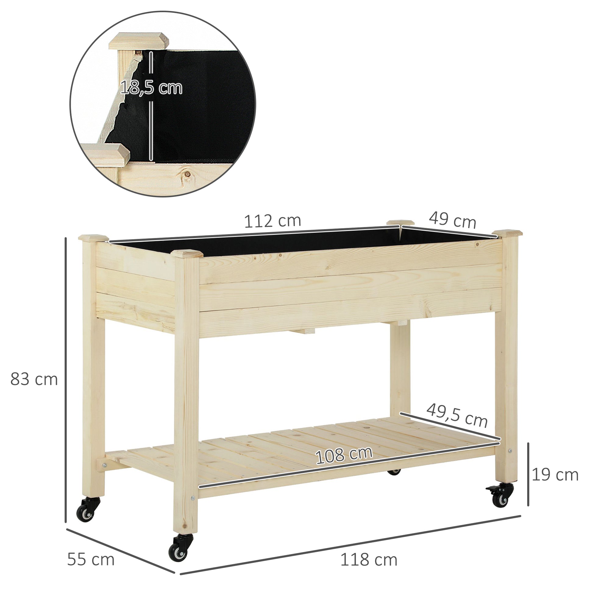 Outsunny Huerto Urbano 118x55x83 Cm Madera Estante Tela Geotextil Portátil_2