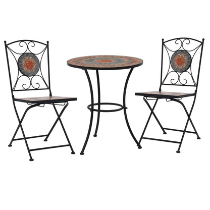 Vidaxl Set Mesa Y Sillas Bistró 3 Piezas Mosaico Cerámica Naranja/gris_0
