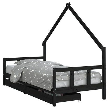 Vidaxl Estructura De Cama Niños Con Cajones Madera Pino Negro 90x200cm_0