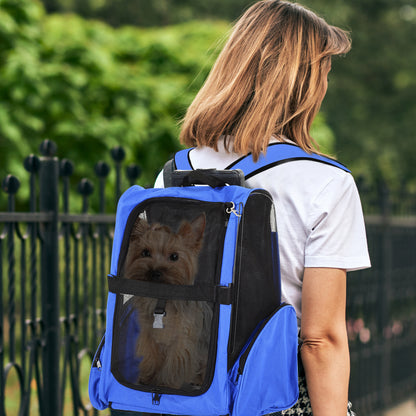 Pawhut Transportín 2 En 1 Para Mascotas Carrito Mochila Ruedas 42x25x55 Cm Azul_1