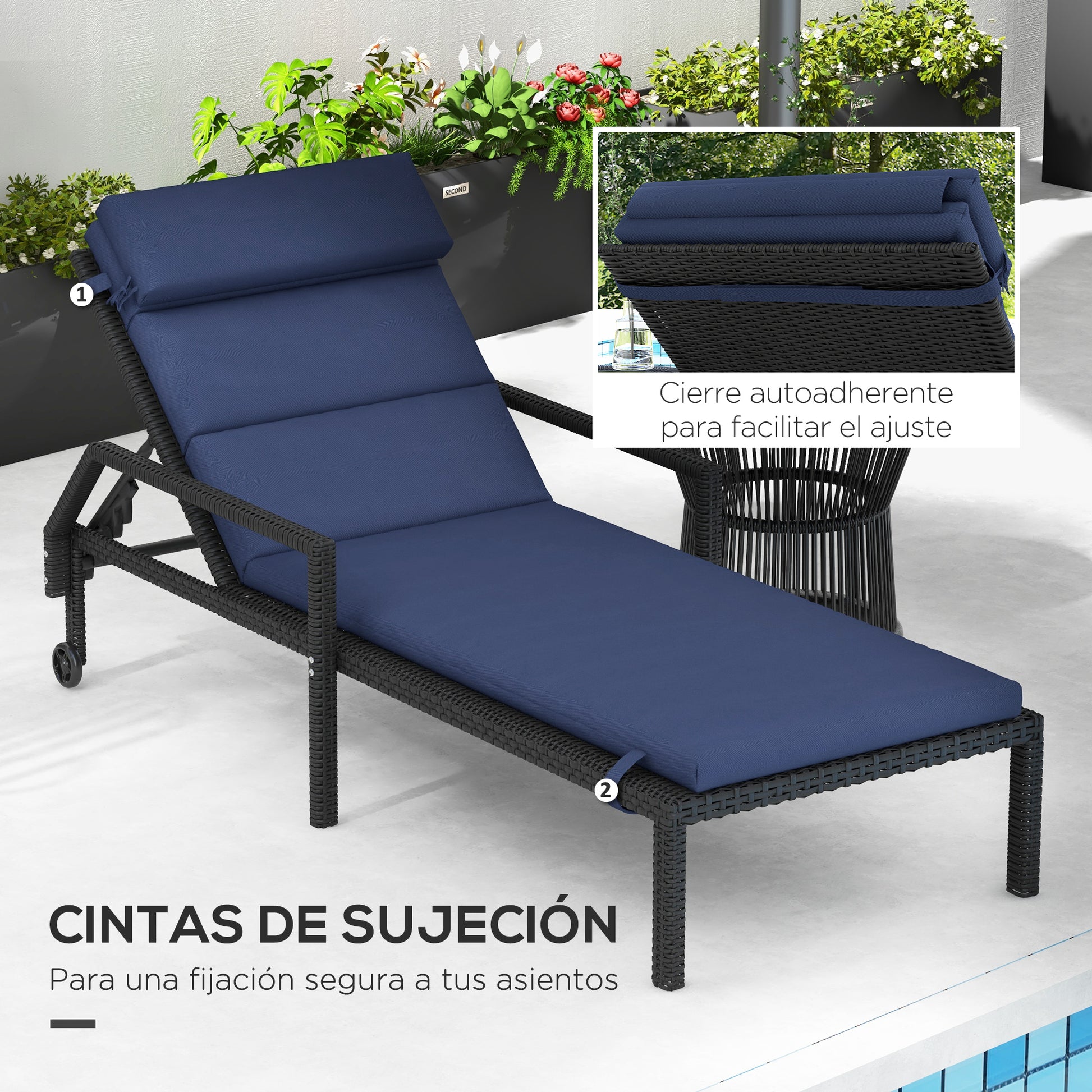 Outsunny Cojín Para Tumbona 196x63x6 Cm De Algodón Azul Oscuro_5