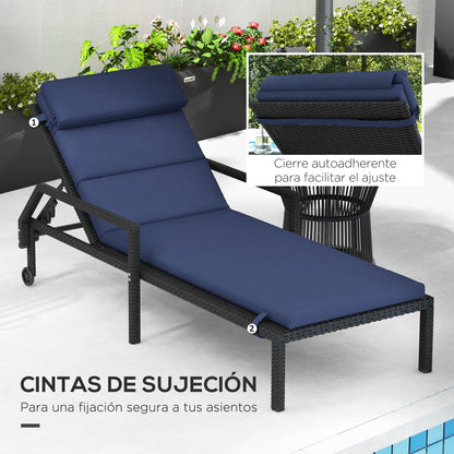 Outsunny Cojín Para Tumbona 196x63x6 Cm De Algodón Azul Oscuro_5