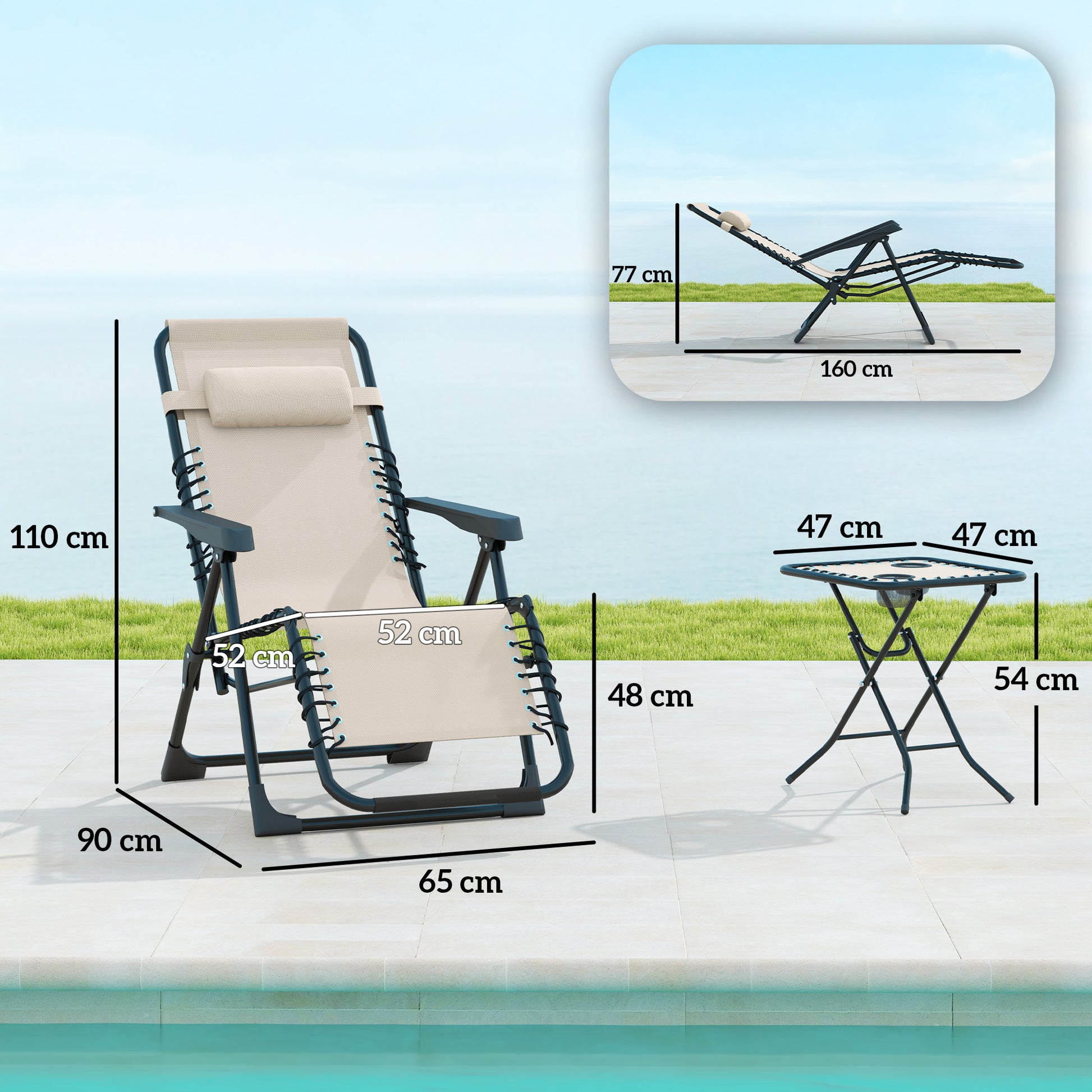 Outsunny Set De 2 Tumbonas Jardín Exterior Con Mesa Auxiliar Reposabrazos Negro_2