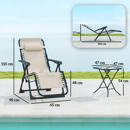 Outsunny Set De 2 Tumbonas Jardín Exterior Con Mesa Auxiliar Reposabrazos Negro_2