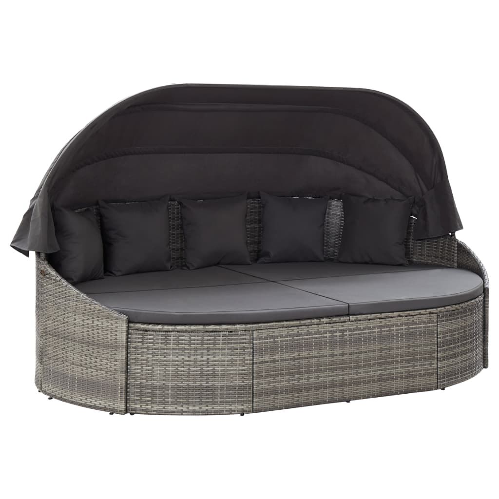 Vidaxl Tumbona De Jardín Con Dosel De Ratán Sintético Gris_0
