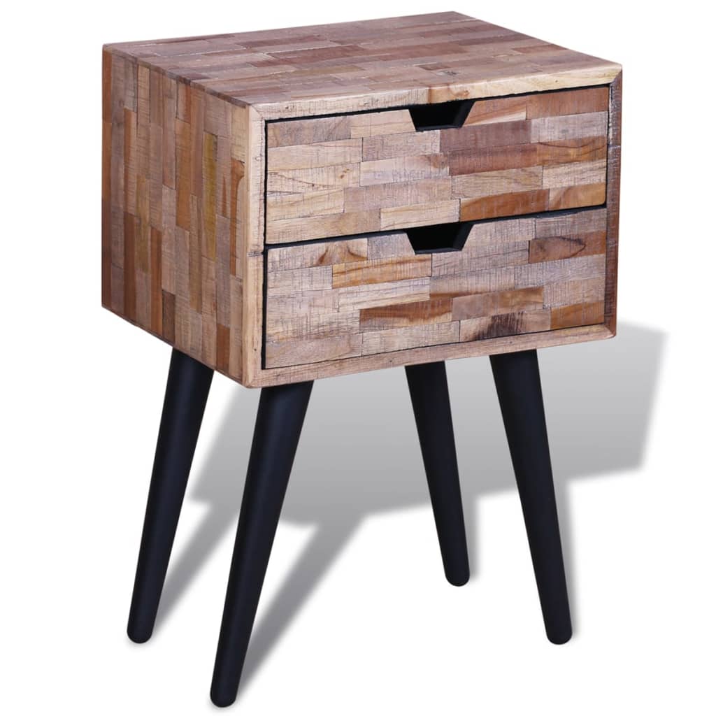 Mesita De Noche Con 2 Cajones Madera De Teca Reciclada_1