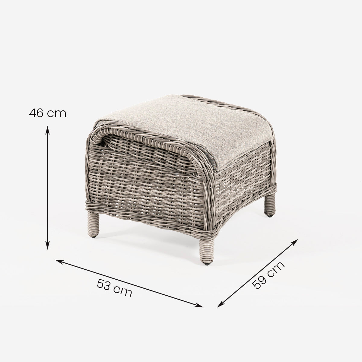 Pack 2 Reposapies Para Exterior, Comodos, Aluminio Y Ratán Sintético Redondo, Color Gris Claro, Reposapies:59x53x46_4