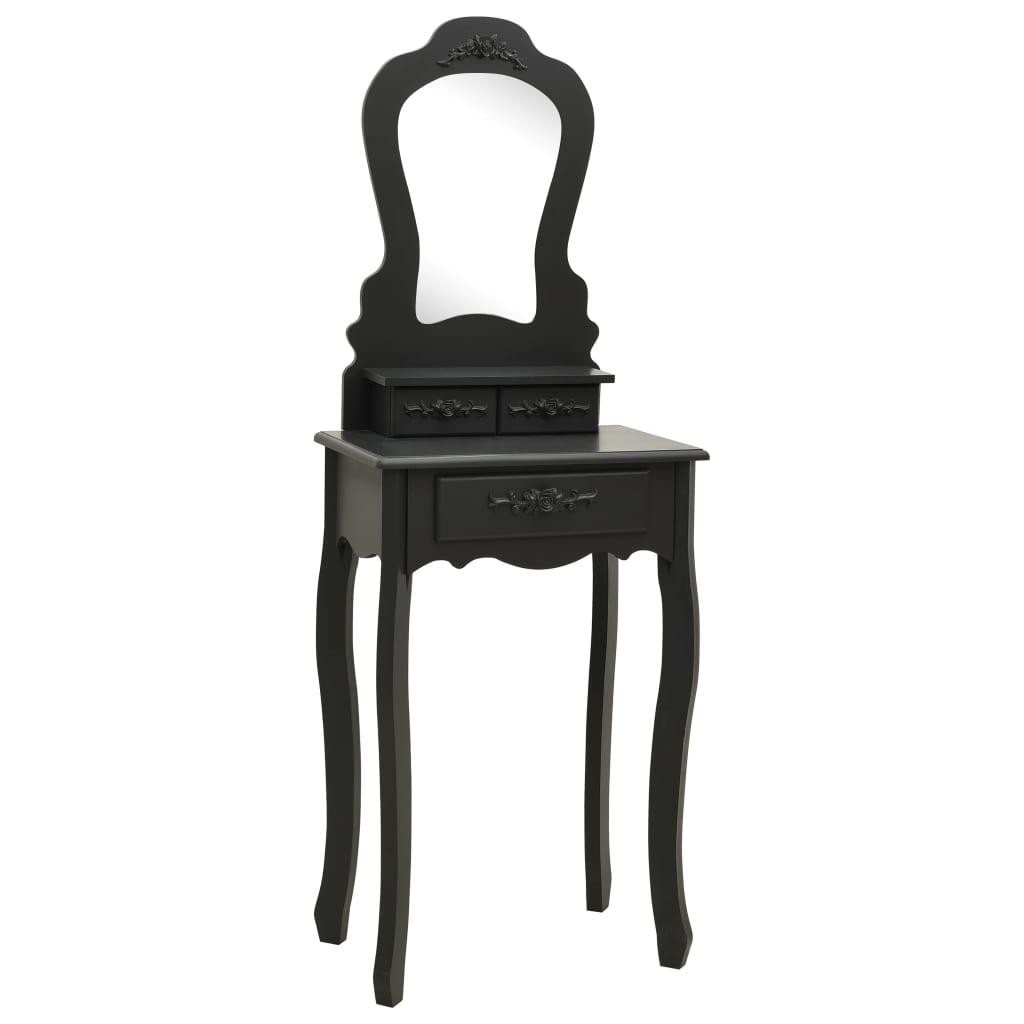 Juego De Tocador Y Taburete Madera Paulownia Negro 50x59x136 Cm_1