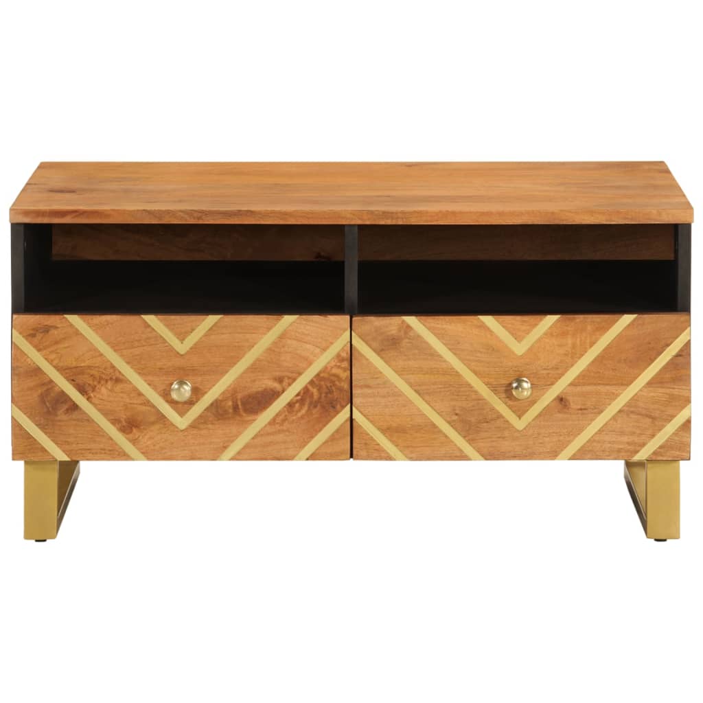 Mesa De Centro Madera Maciza Mango Negro Y Marrón 80x54x40 Cm_2