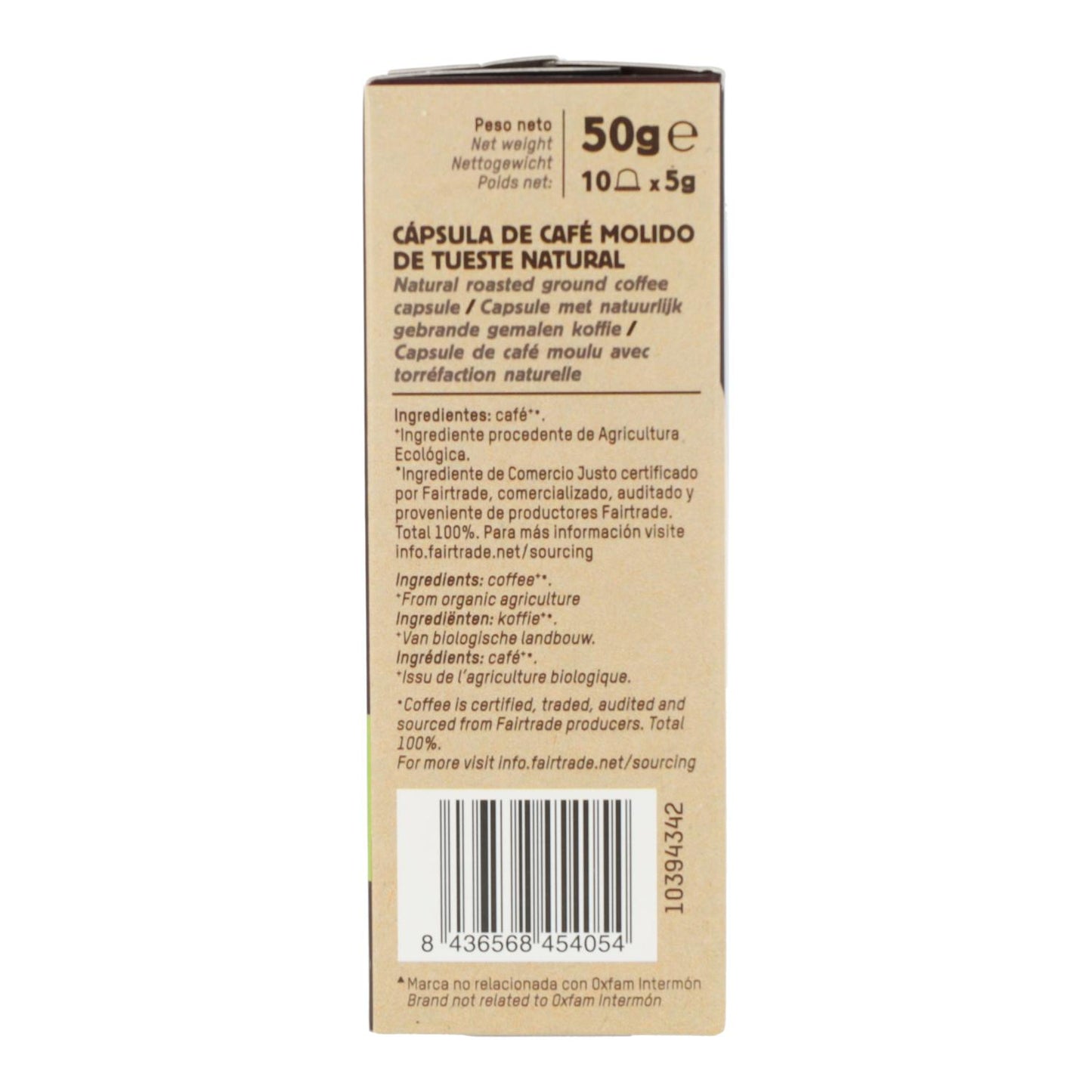 Café Comercio Justo en cápsulas compostables BIO Intenso Tierra Madre Oxfam Intermón 10 ud