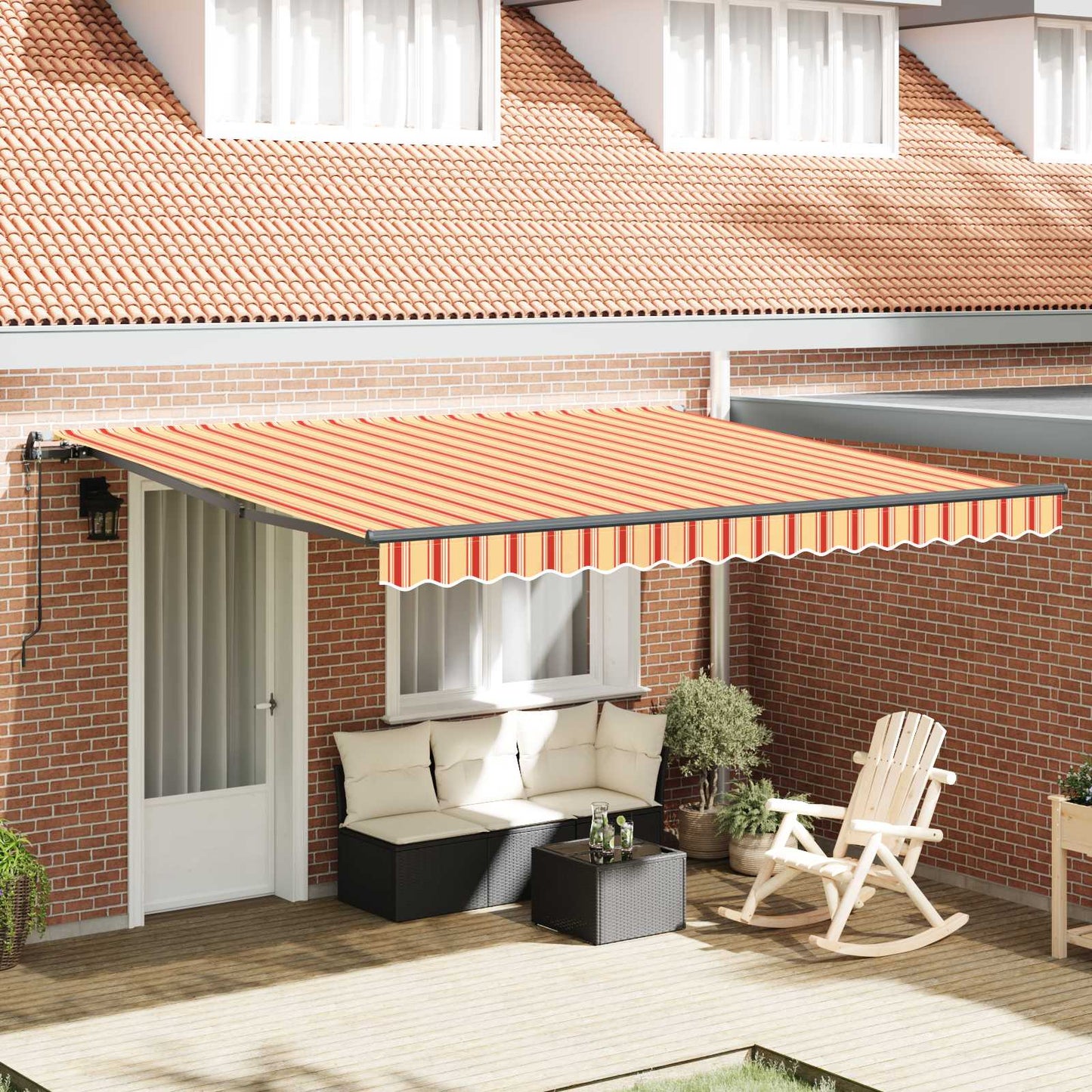 Toldo Retráctil Amarillo Y Naranja 400 X 350 Cm Tela Y Aluminio_1