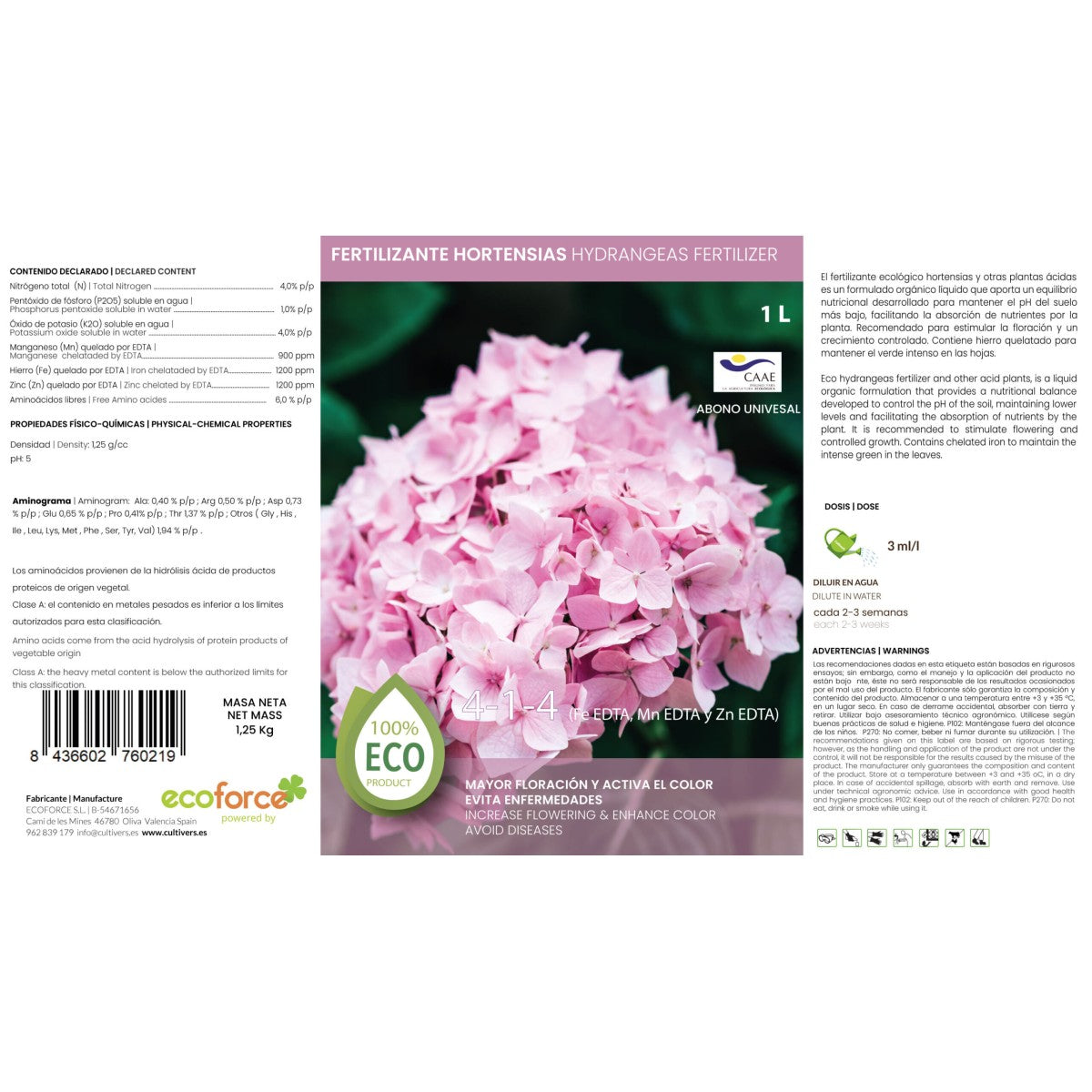 Abono Hortensias Líquido Ecológico Cultivers 1 L_3