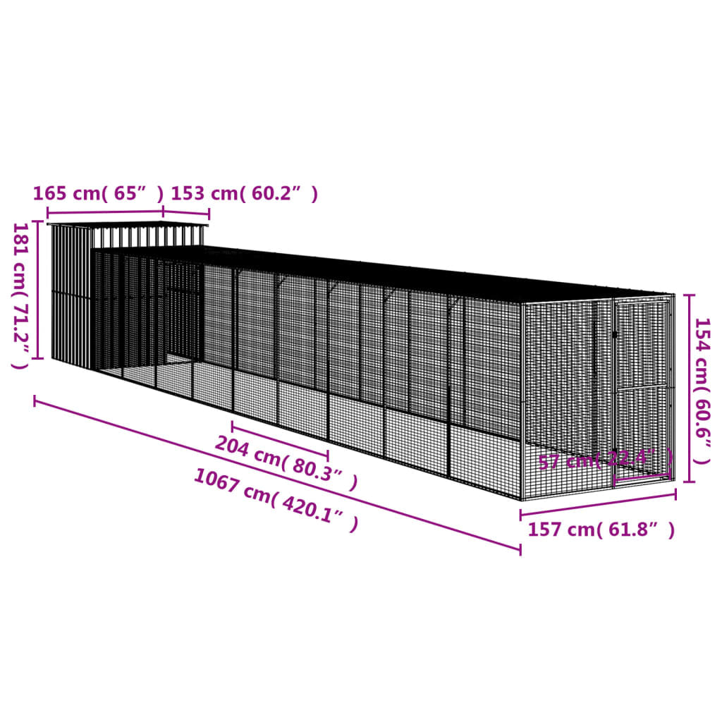 Vidaxl Gallinero Con Corral Acero Galvanizado Gris 165x1067x181 Cm_2