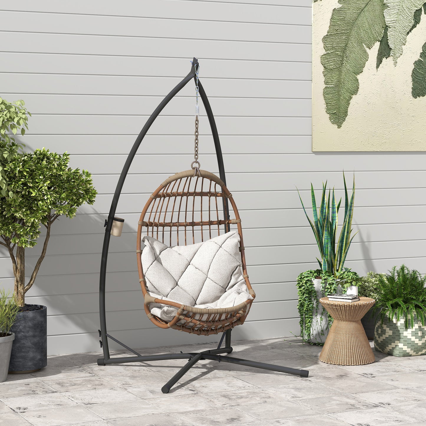Outsunny Soporte Para Silla Colgante De Acero Con Base Establey Portavaso Negro_1