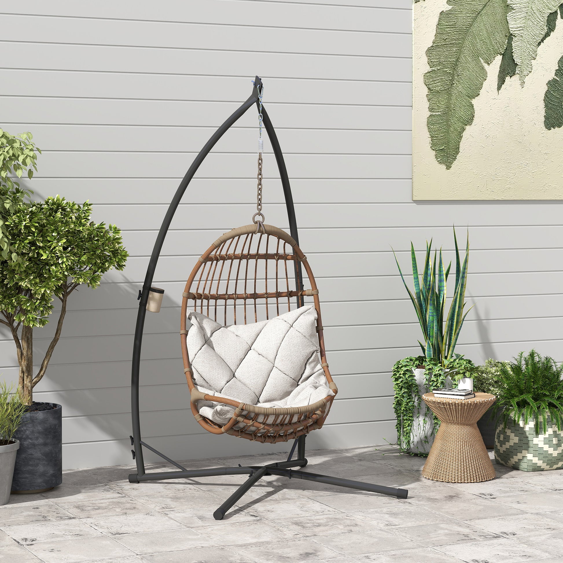 Outsunny Soporte Para Silla Colgante De Acero Con Base Establey Portavaso Negro_1