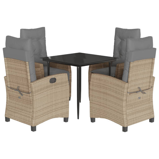 Set Comedor De Jardín 5 Pzas Con Cojines Ratán Sintético Beige / Vetonek_0
