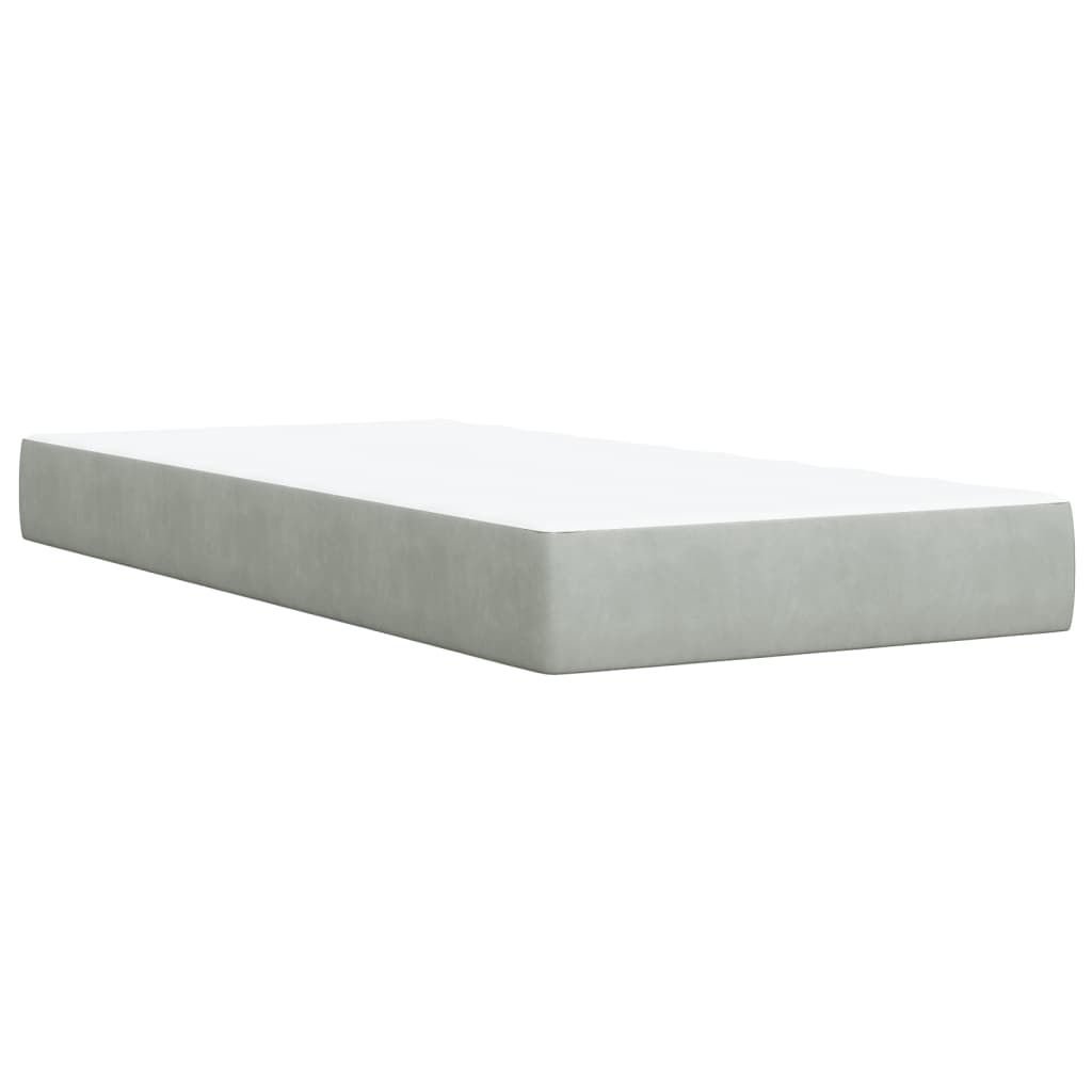 Cama Box Spring Con Colchón Terciopelo Gris Claro 90x190 Cm / Vetonek_4