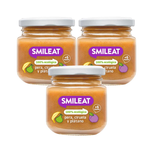 PROMO 3x Tarrito BIO Pera, Ciruela y Plátano +6 meses Smileat 130g