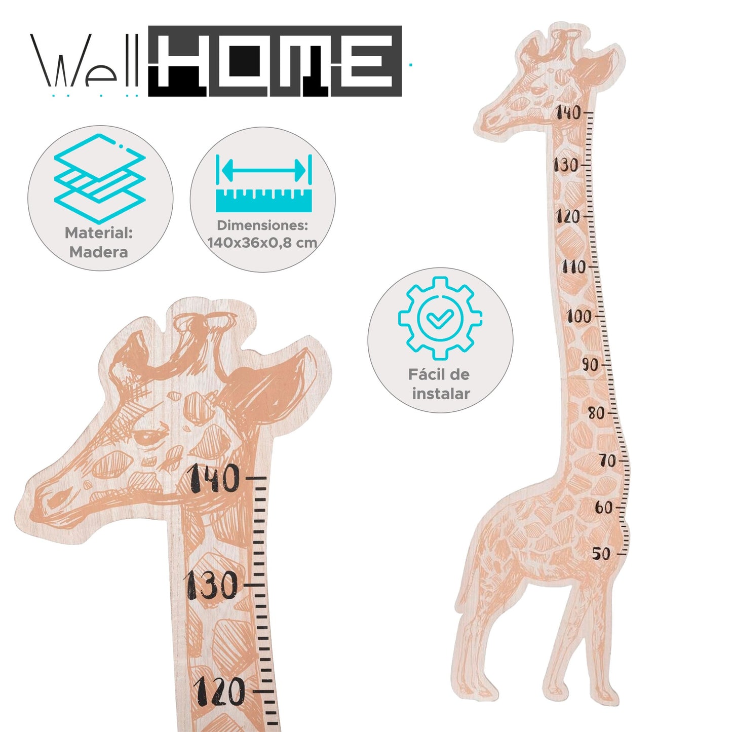 Well Home Medidor De Altura De Jirafa De Madera H.140cm