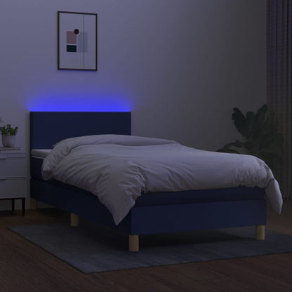 Cama Box Spring Colchón Y Luces Led Tela Azul 100x200 Cm / Vetonek_2