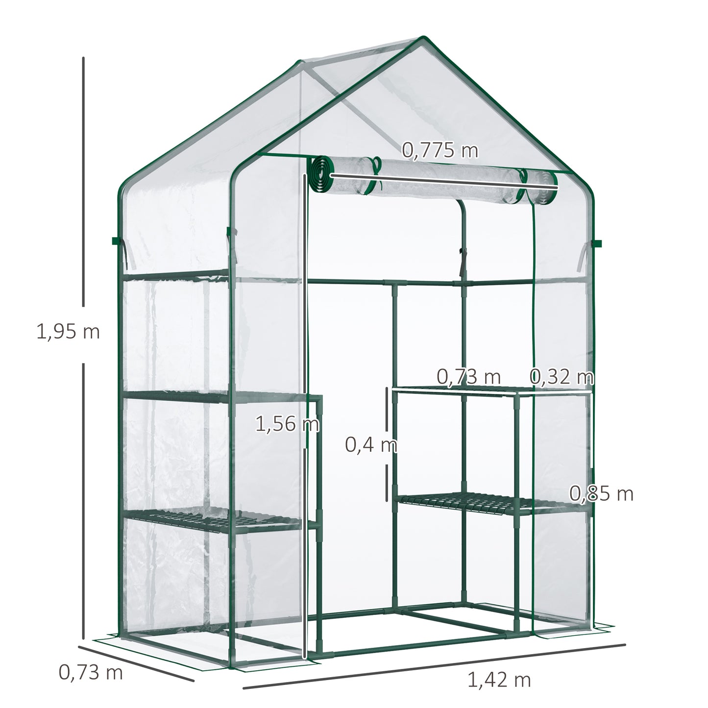 Outsunny Invernadero De Jardín Con 4 Estantes 142x73x195 Cm Verde_2