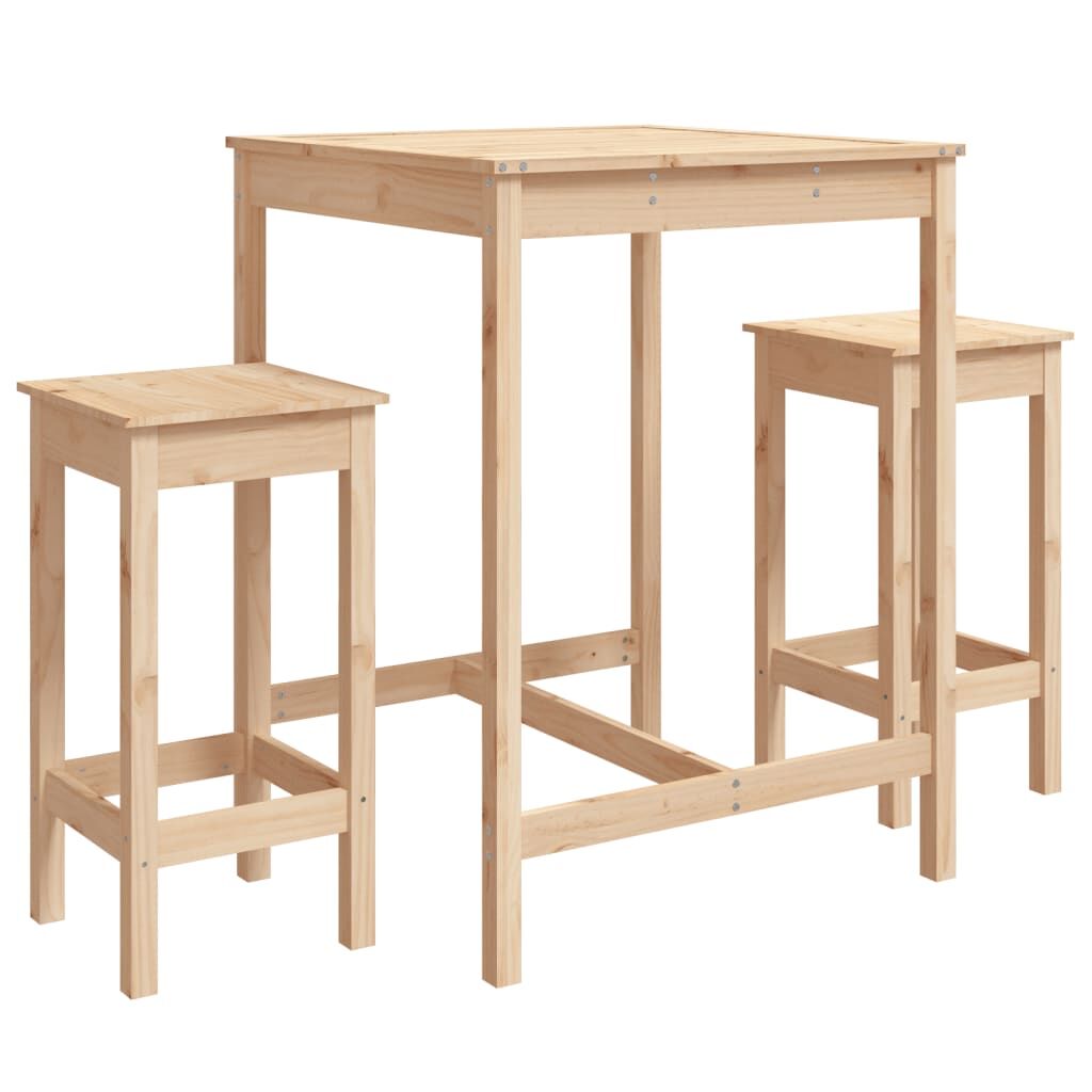 Vidaxl Set De Mesa Y Taburetes Altos 3 Piezas Madera Maciza De Pino_0