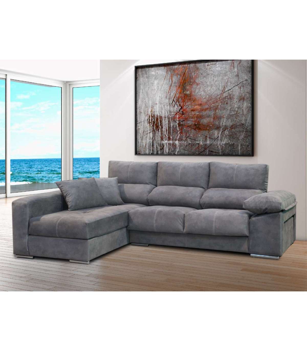 Chaiselongue Nevada En Tela Antimanchas Gris 280 Cm (ancho) X 170 Cm (fondo) X 100 Cm (alto)_0