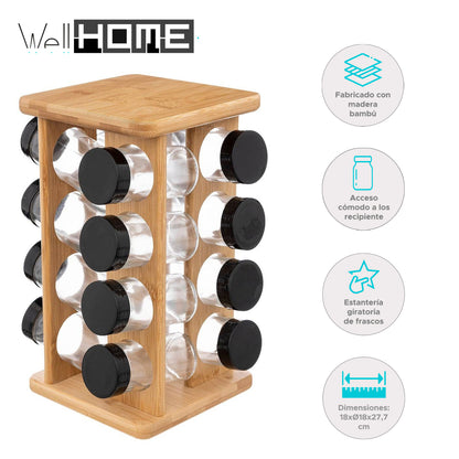 Wellhome - Especiero Giratorio Para 16 Especias En Bambú