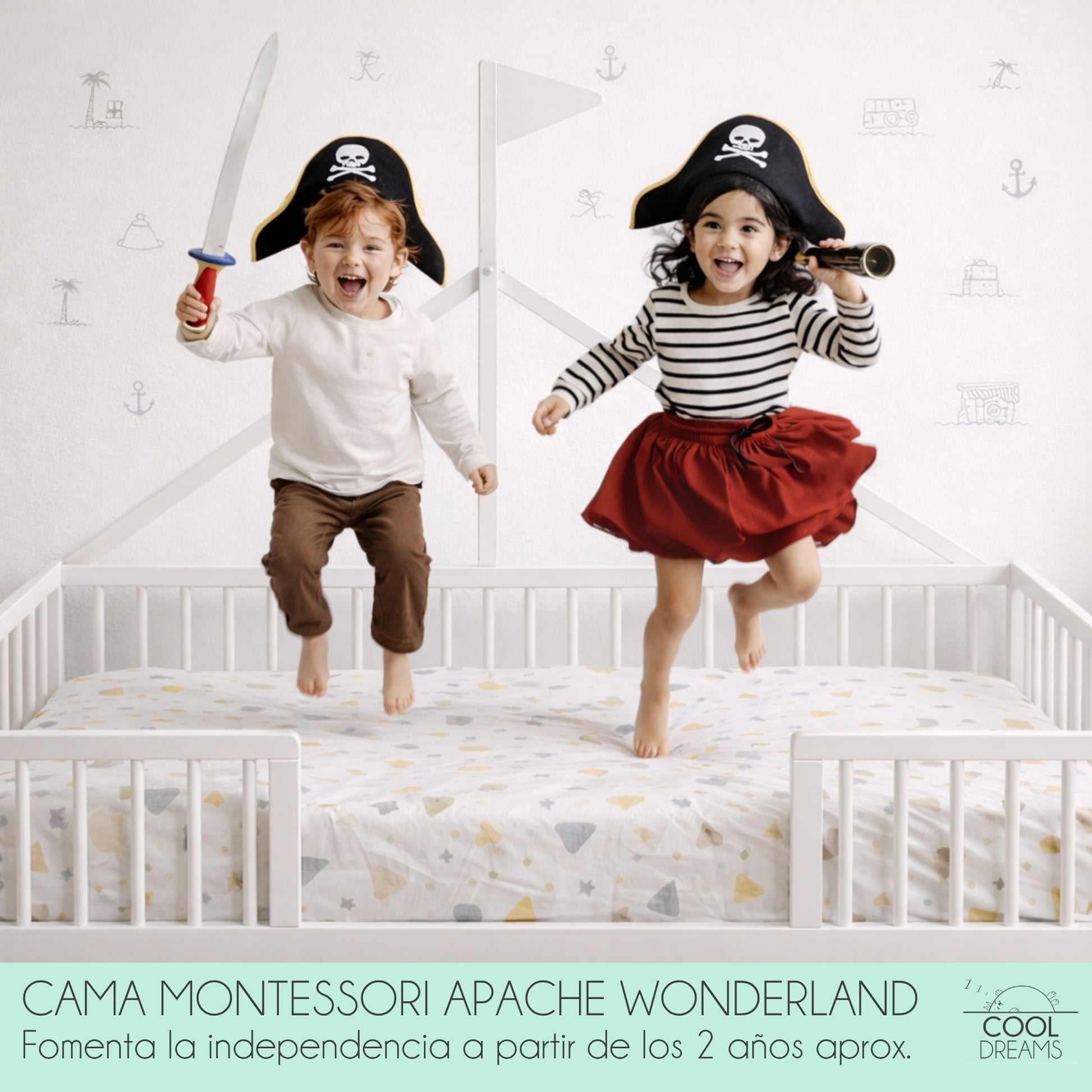 Cama Montessori Apache 140×70 Cm, Madera De Haya Con Colchón Morfeo Y Funda Impermeable, Color Blanco_1